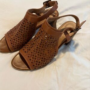 Franco Sarto Harlet Brown leather Cutout Sandals 2 3/4” heel